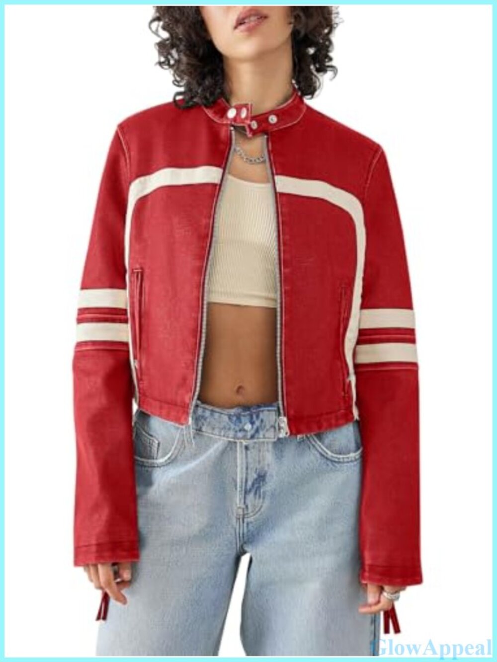 Faux Leather Cropped Racer Moto Biker Jacket